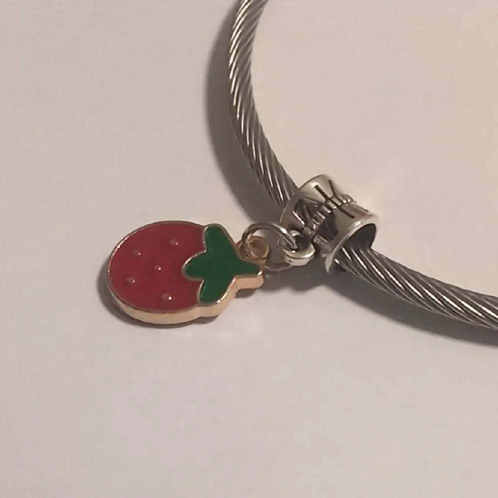 Silver Gold Green Red Enamel‎ Strawberry Charm for Pandora Style Bracelet